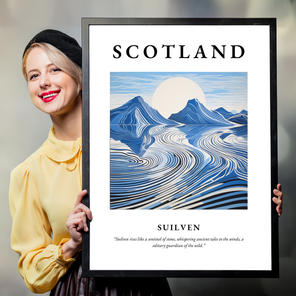 Person holding a poster of Suilven