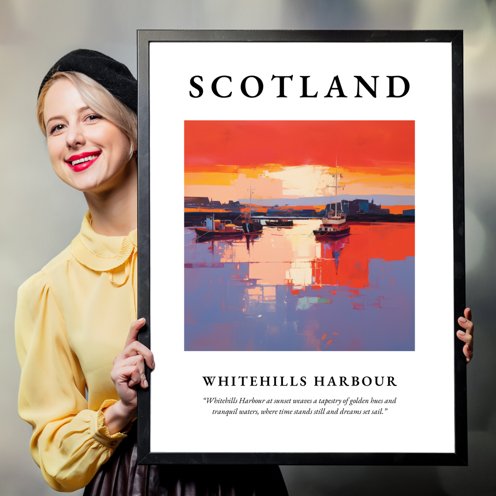 Person holding a poster of Whitehills Harbour