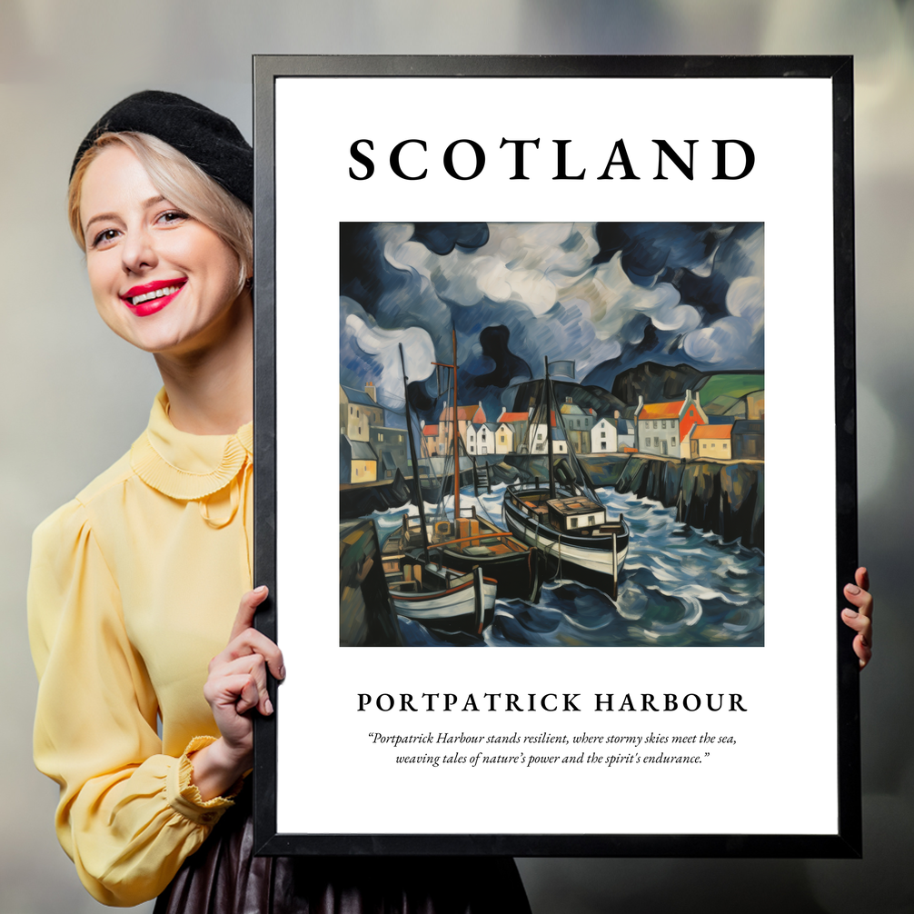 Person holding a poster of Portpatrick Harbour