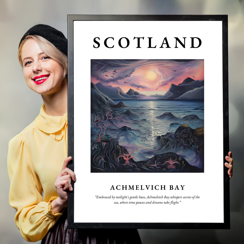 Person holding a poster of Achmelvich Bay