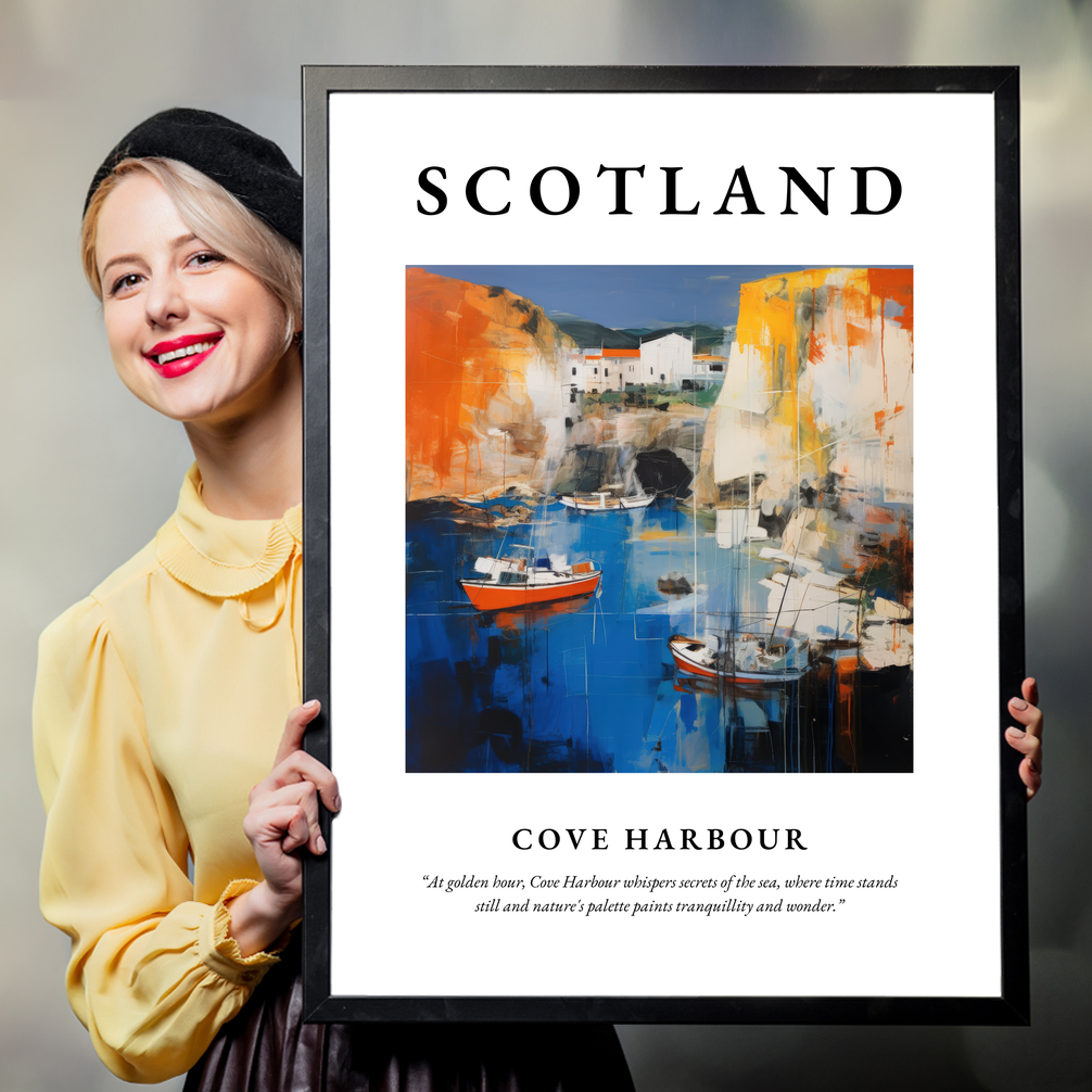 Person holding a poster of Cove Harbour