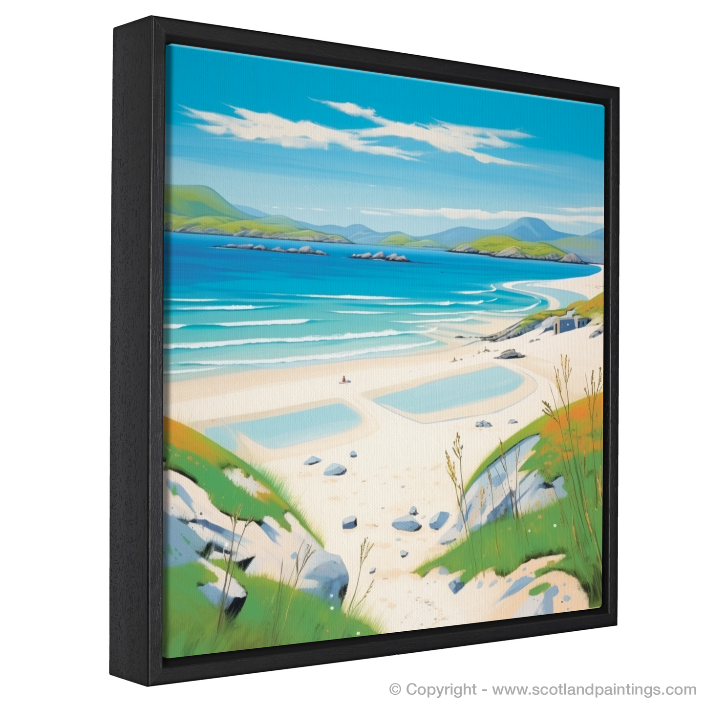 Scottish Shoreline Serenity: A Naive Art Tribute to Traigh Mhor, Isle of Barra