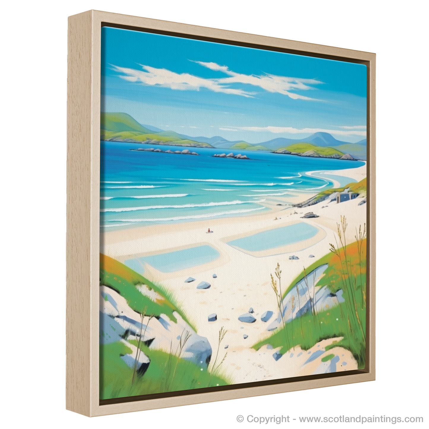 Scottish Shoreline Serenity: A Naive Art Tribute to Traigh Mhor, Isle of Barra