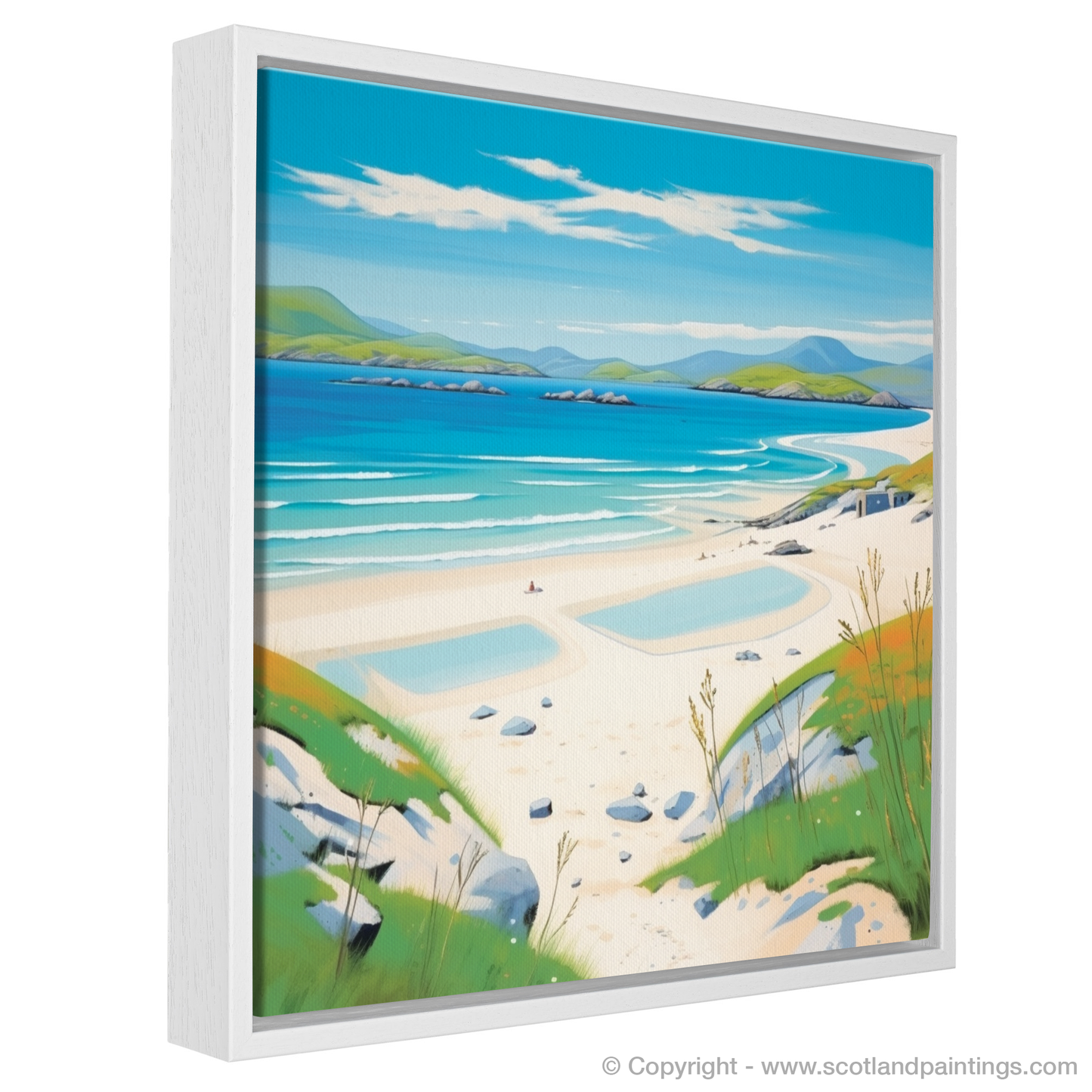 Scottish Shoreline Serenity: A Naive Art Tribute to Traigh Mhor, Isle of Barra