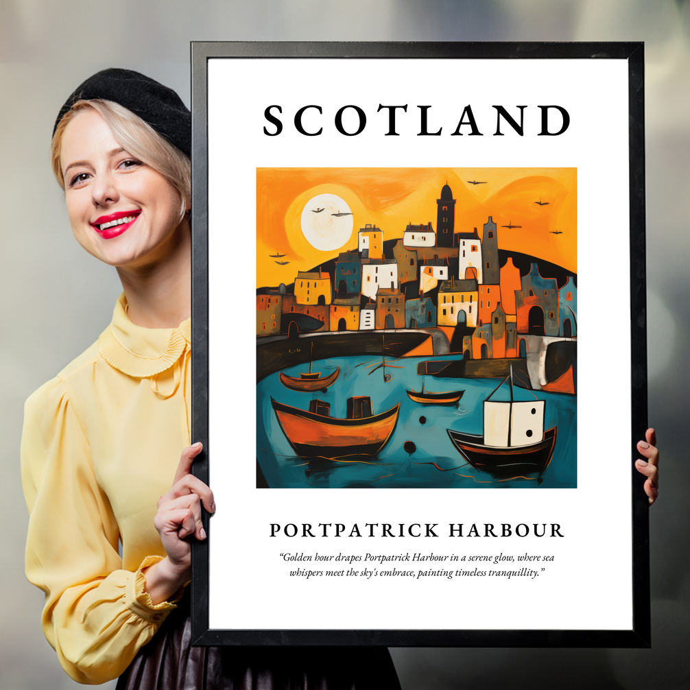 Person holding a poster of Portpatrick Harbour