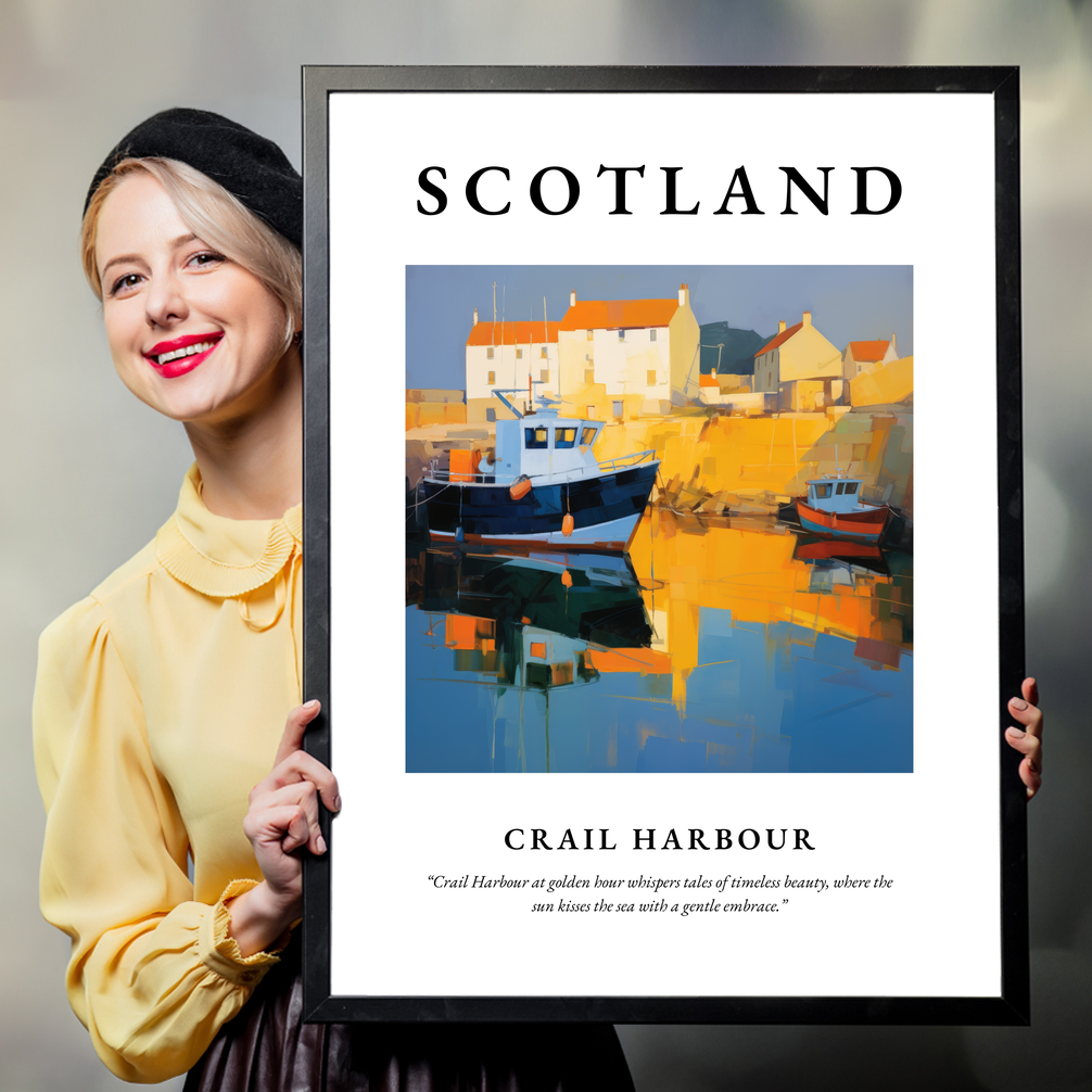 Person holding a poster of Crail Harbour