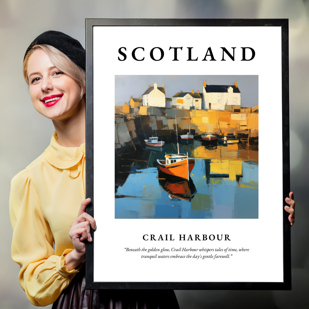 Person holding a poster of Crail Harbour