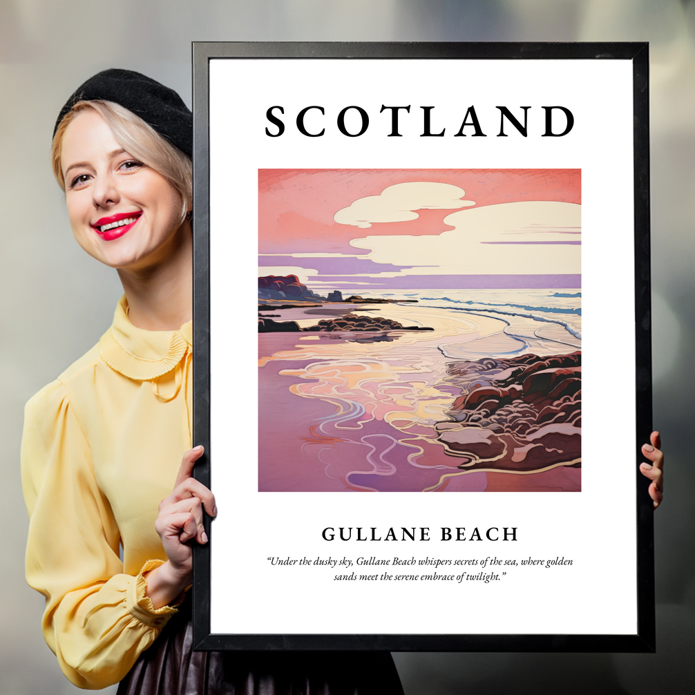 Person holding a poster of Gullane Beach