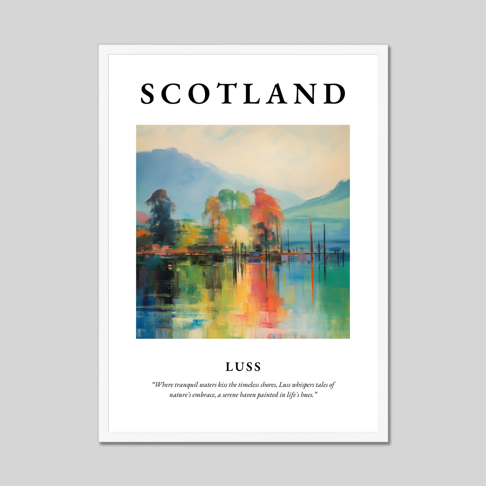 Poster in a white frame with the word Scotland