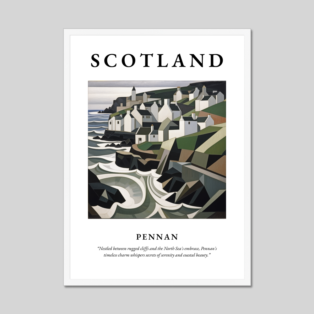 Poster in a white frame with the word Scotland