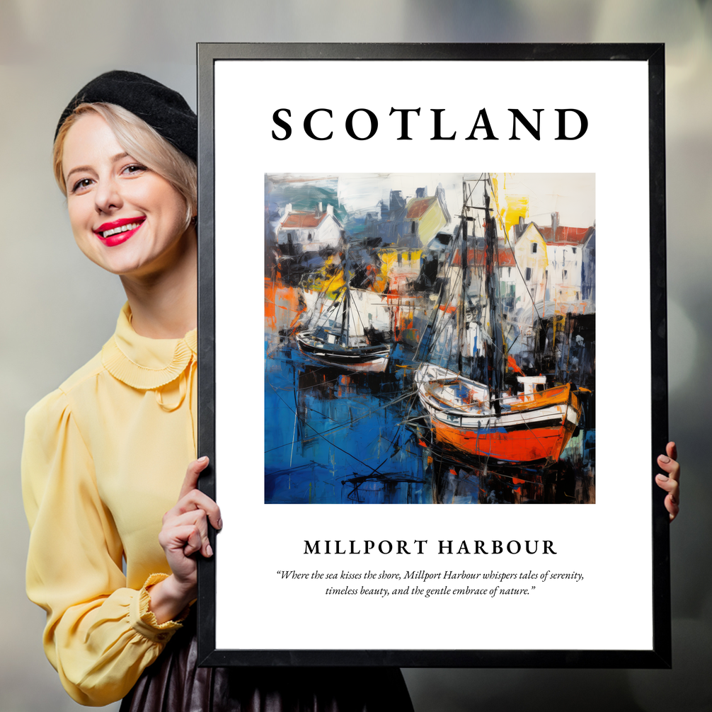 Person holding a poster of Millport Harbour