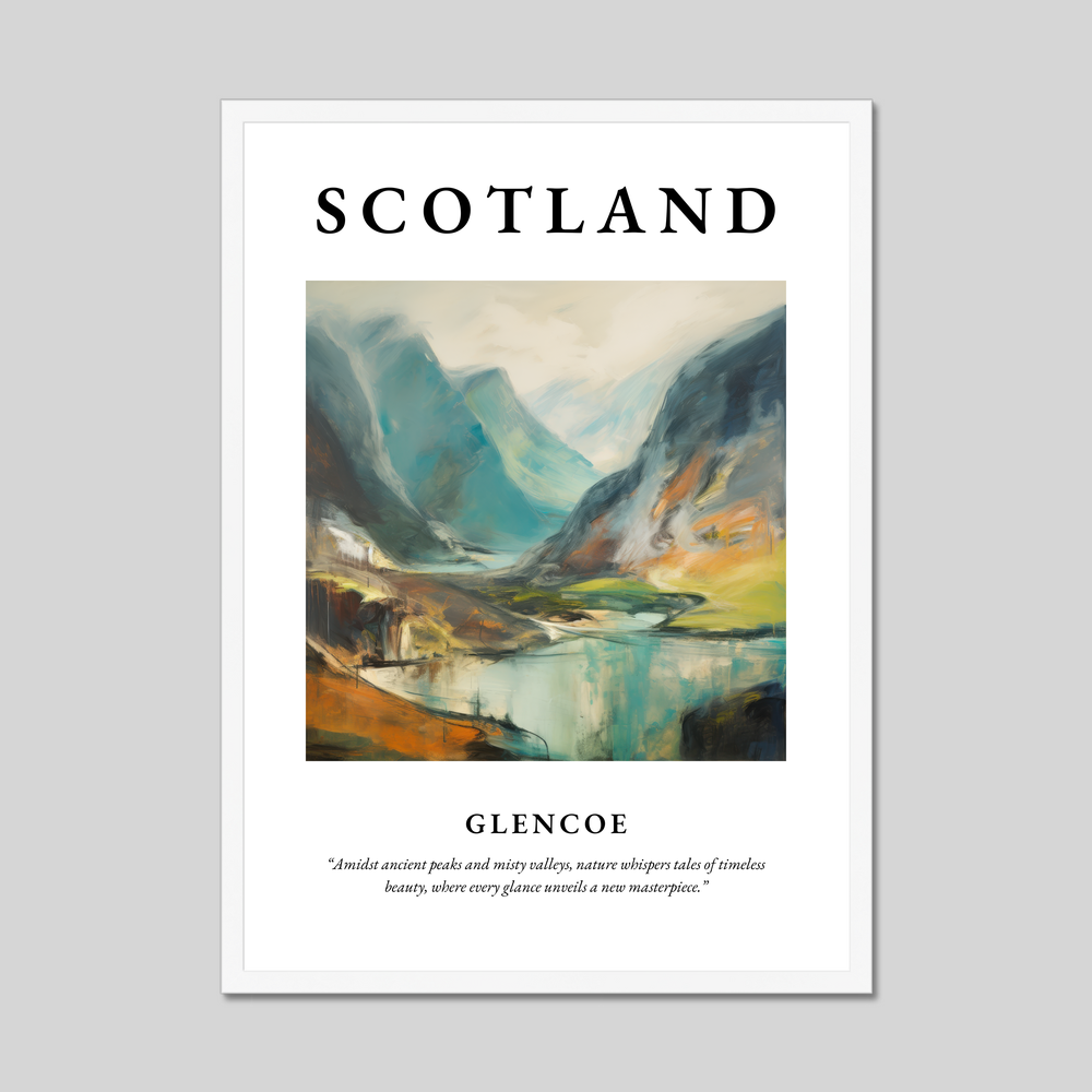 Poster in a white frame with the word Scotland