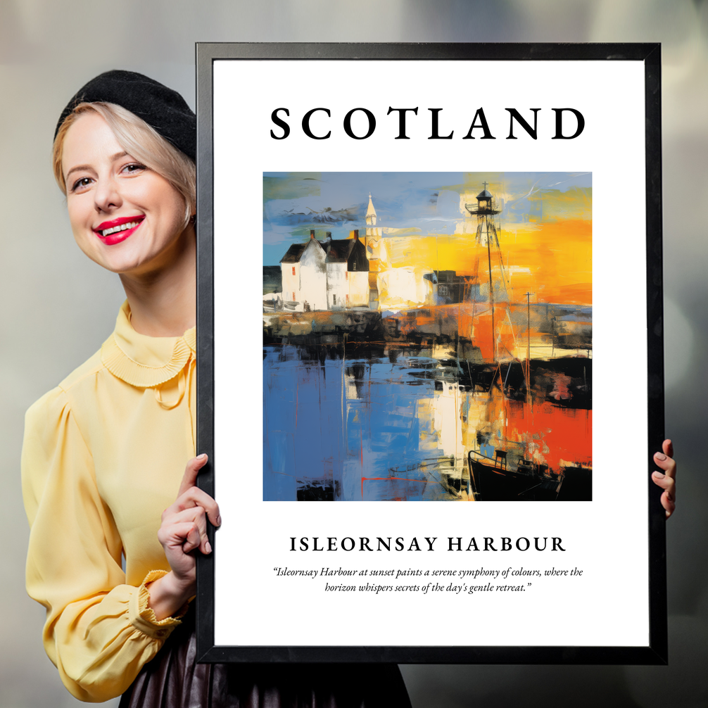 Person holding a poster of Isleornsay Harbour