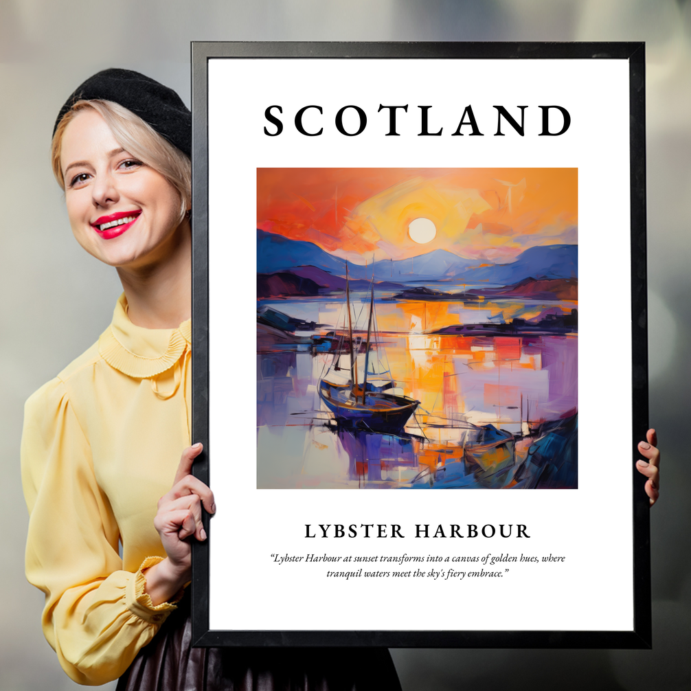 Person holding a poster of Lybster Harbour