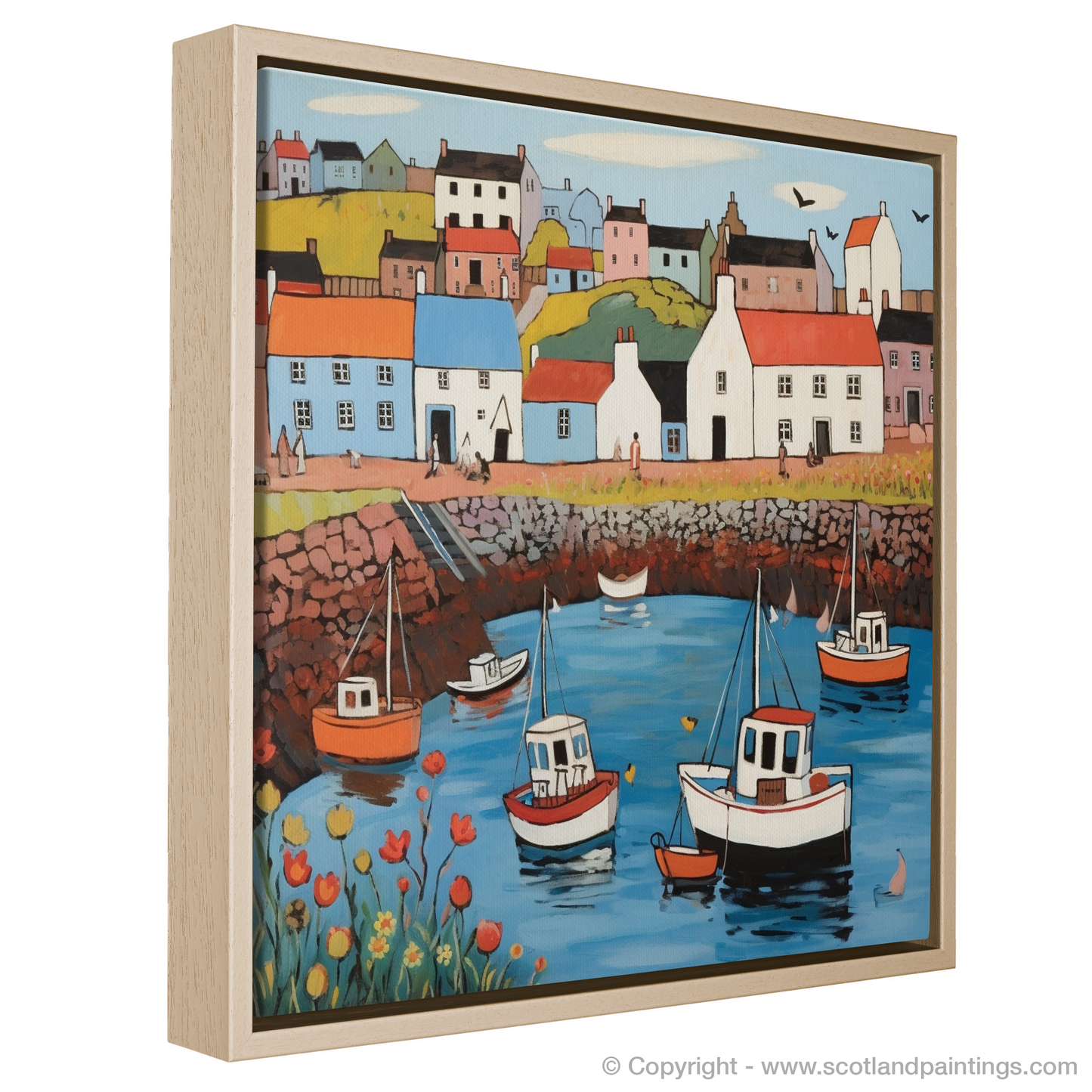 Crail Harbour Delight: A Naive Art Gem from the Scottish Coast