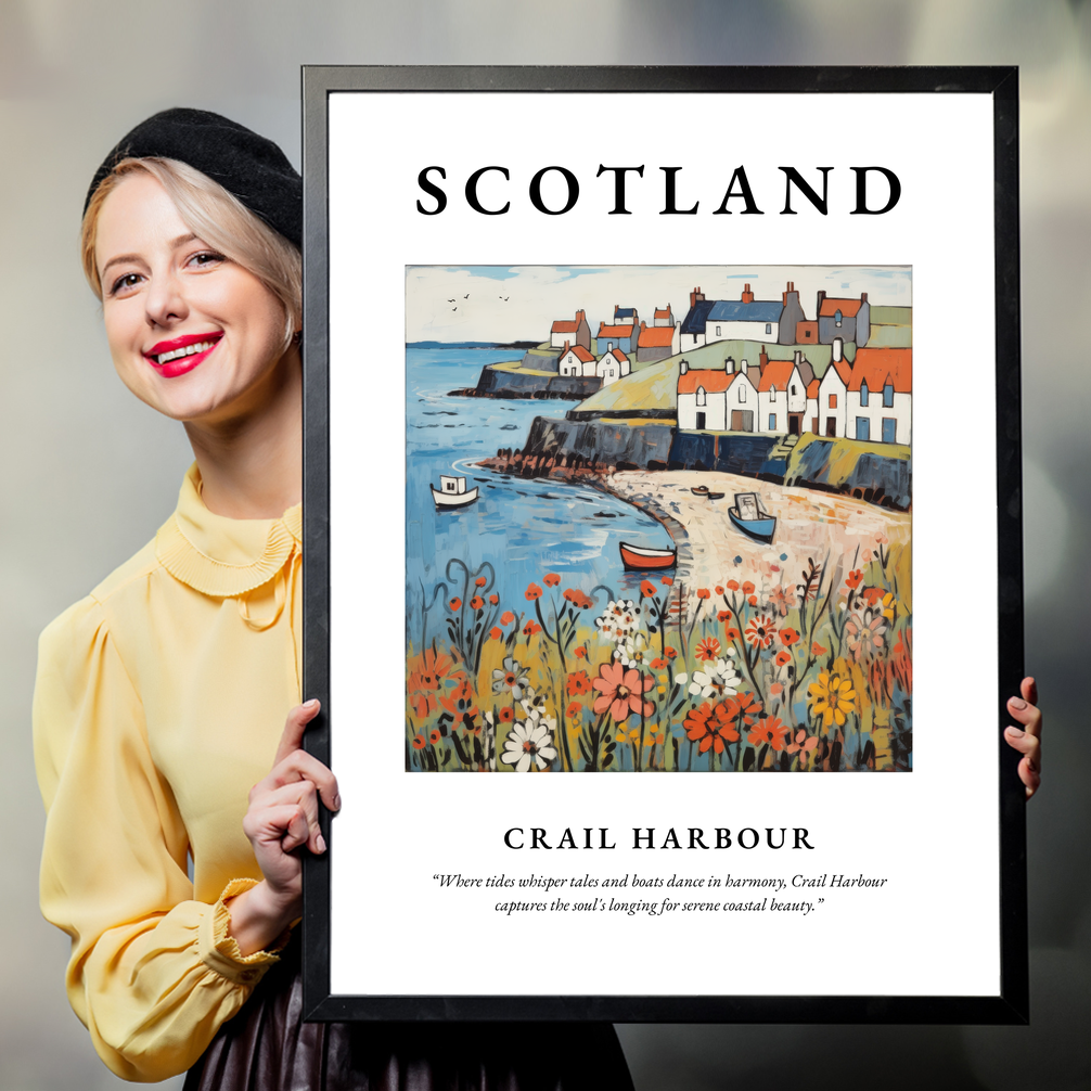 Person holding a poster of Crail Harbour