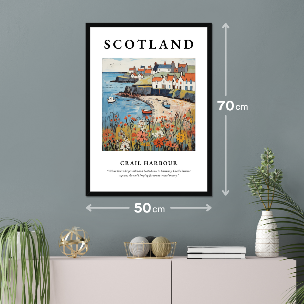 Poster of Crail Harbour hanging on a wall