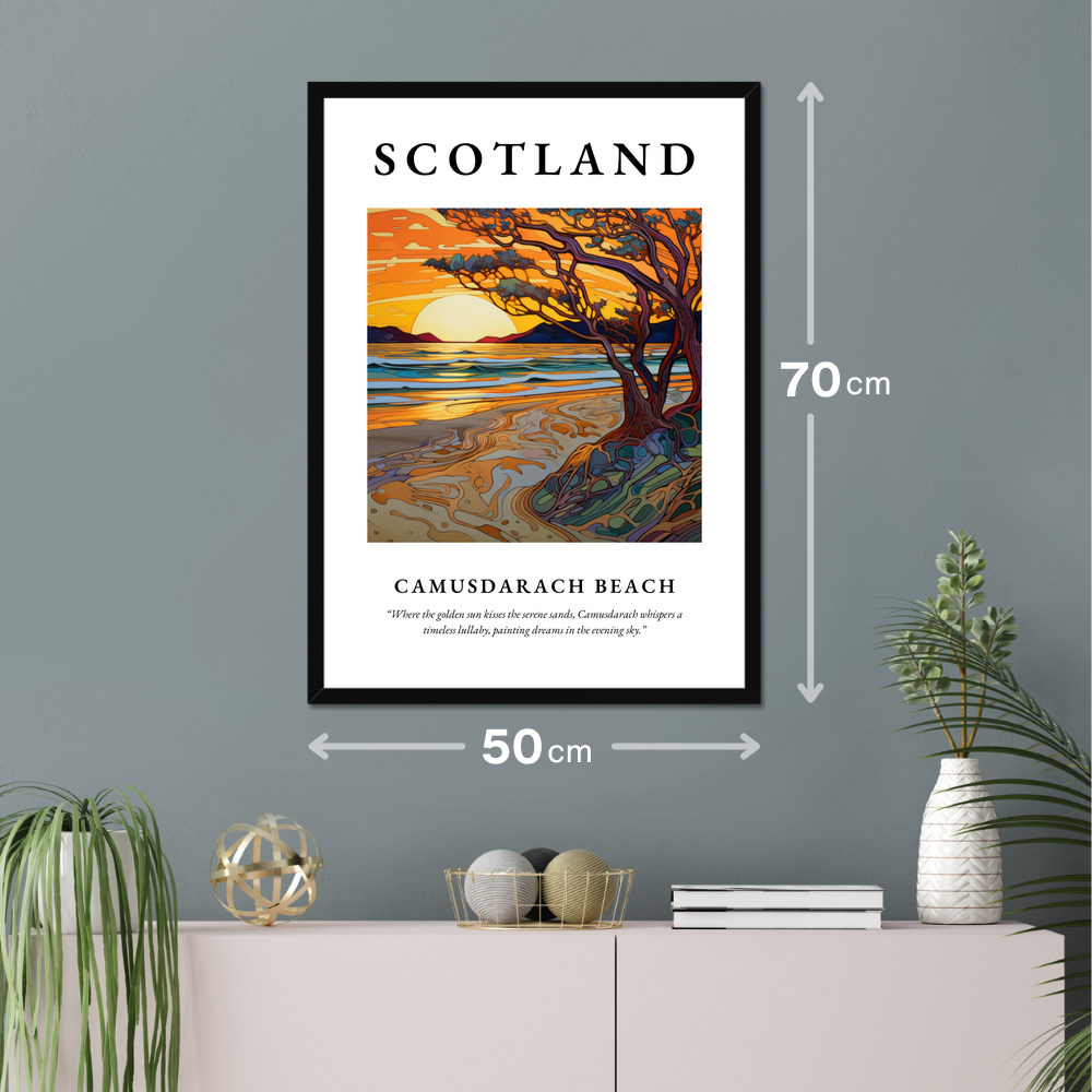 Poster of Camusdarach Beach hanging on a wall