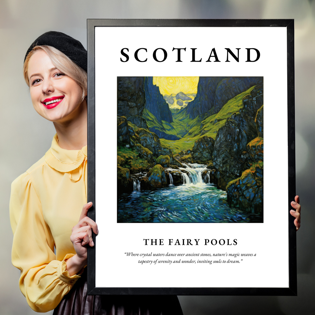 Person holding a poster of The Fairy Pools