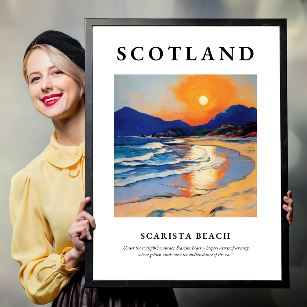 Person holding a poster of Scarista Beach