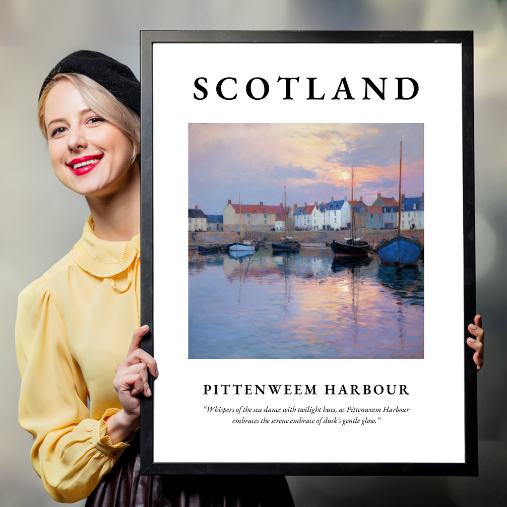 Person holding a poster of Pittenweem Harbour