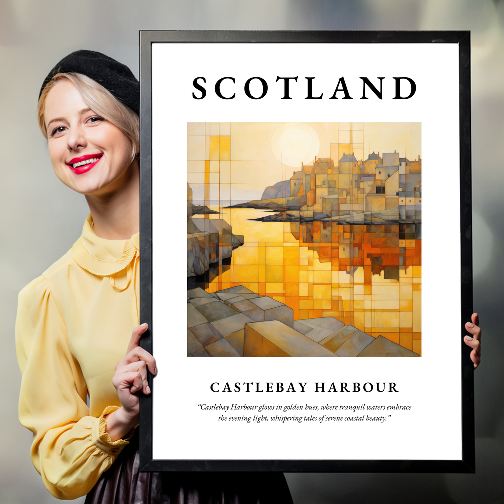 Person holding a poster of Castlebay Harbour