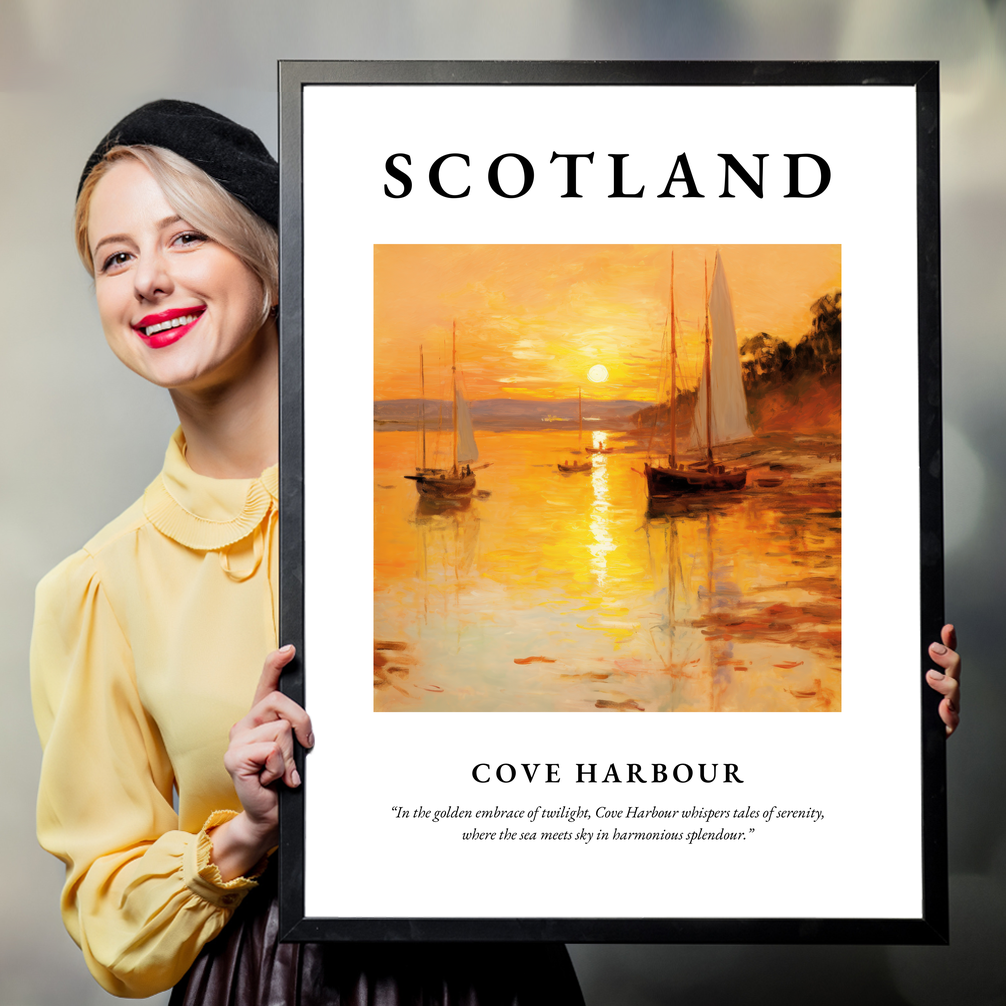 Person holding a poster of Cove Harbour