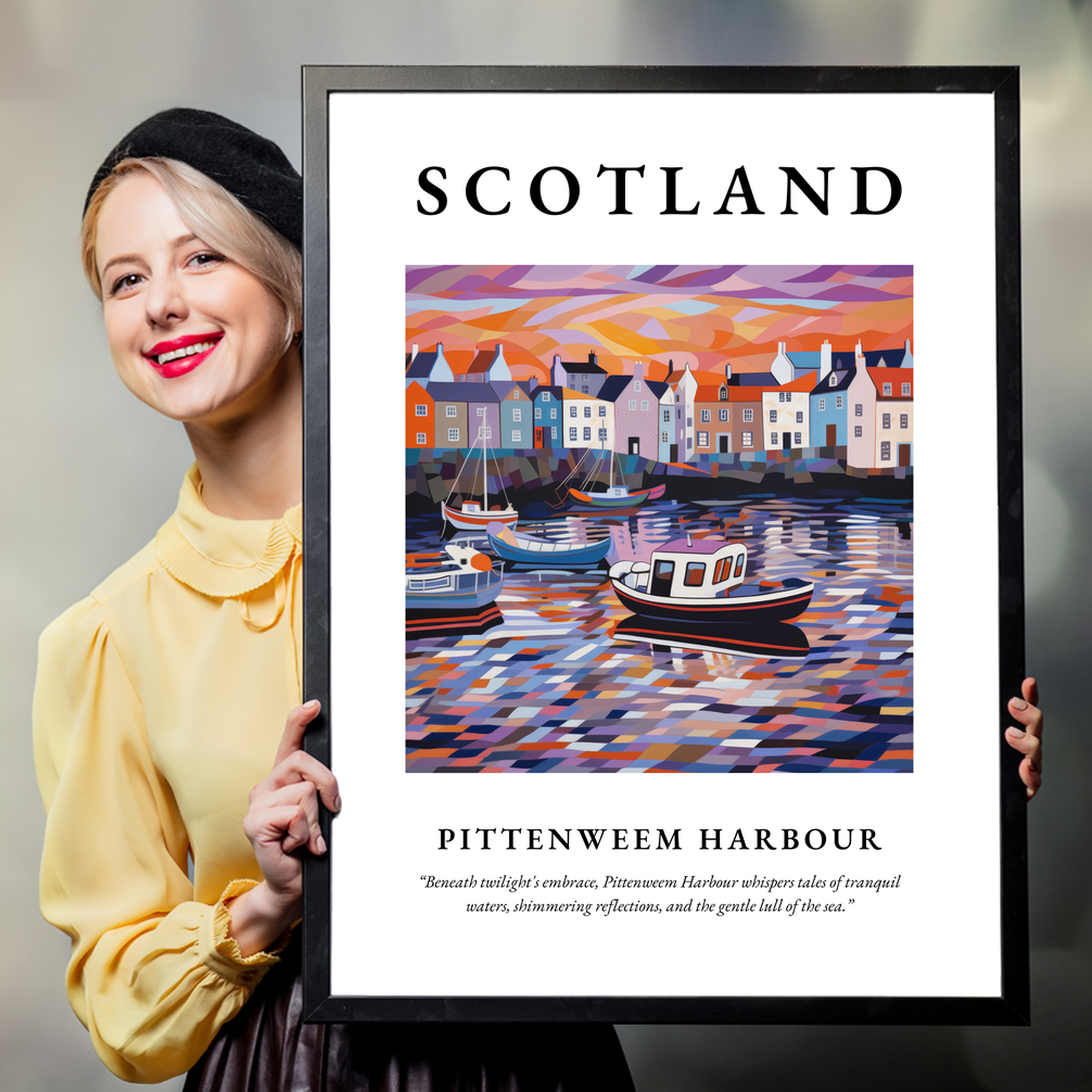 Person holding a poster of Pittenweem Harbour