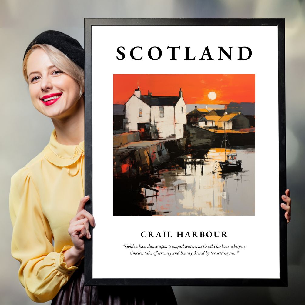 Person holding a poster of Crail Harbour