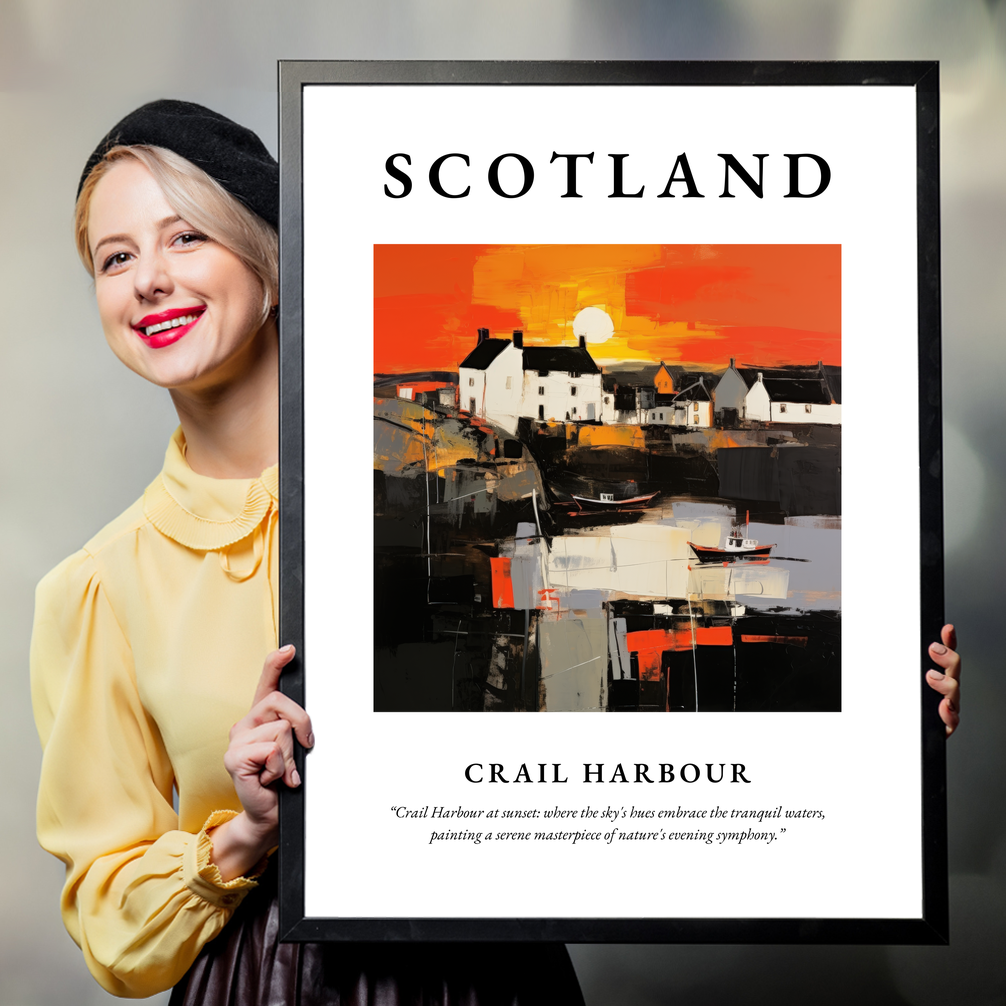 Person holding a poster of Crail Harbour