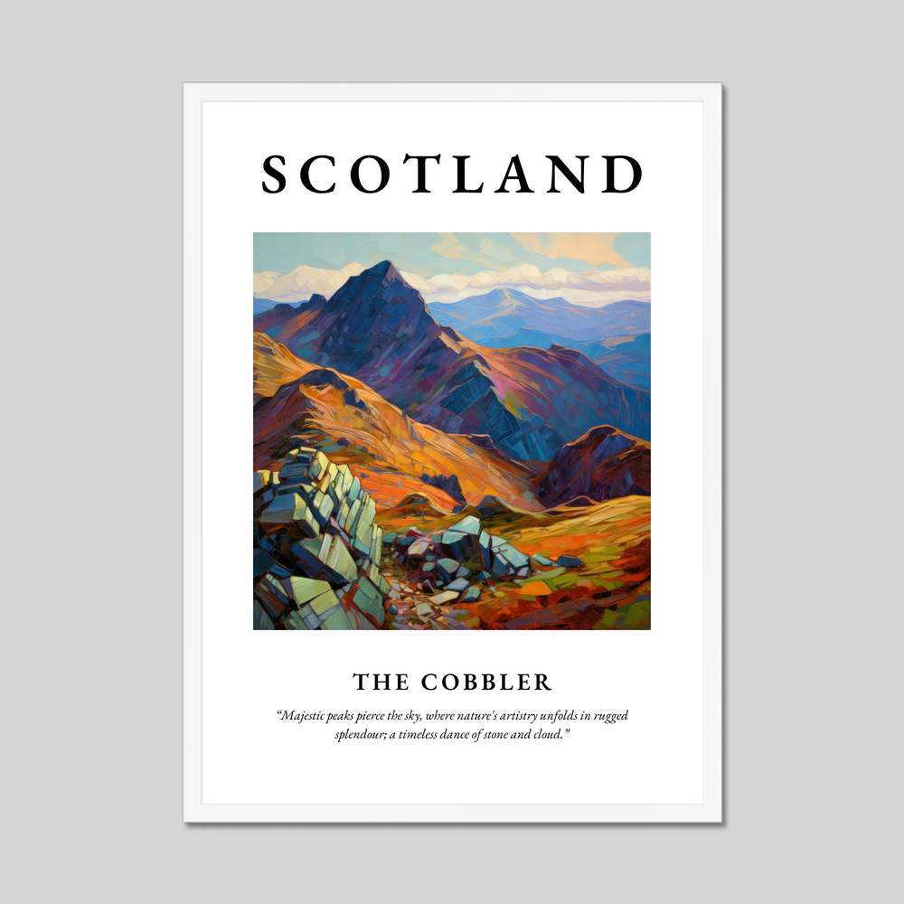 Poster in a white frame with the word Scotland