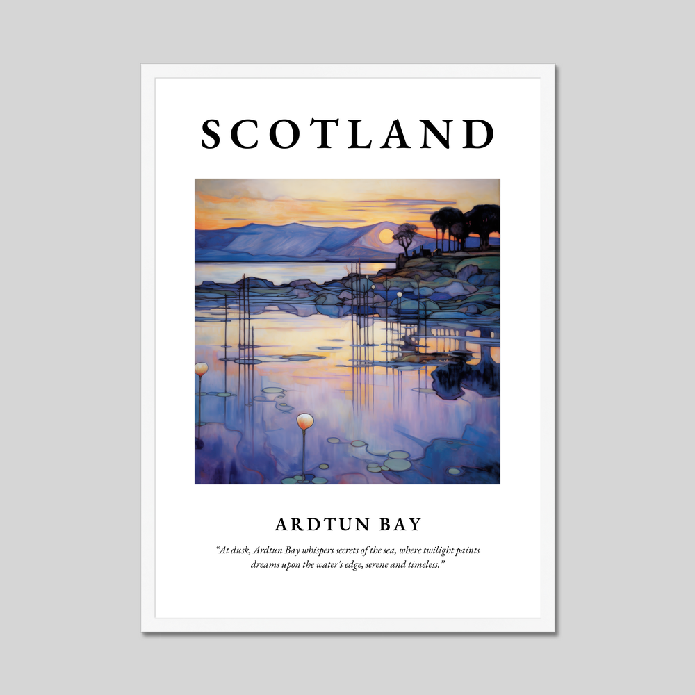 Poster in a white frame with the word Scotland