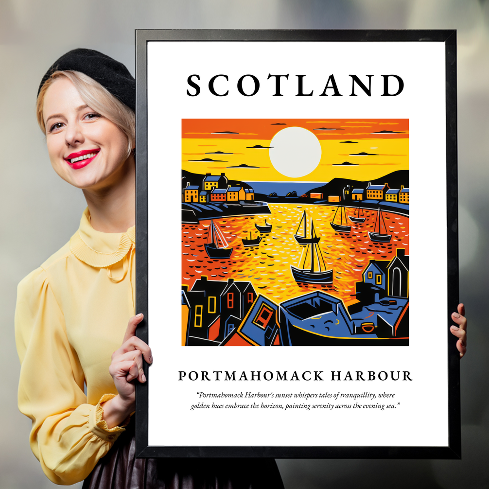 Person holding a poster of Portmahomack Harbour