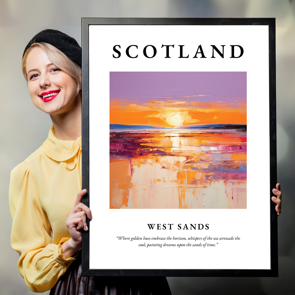 Person holding a poster of West Sands