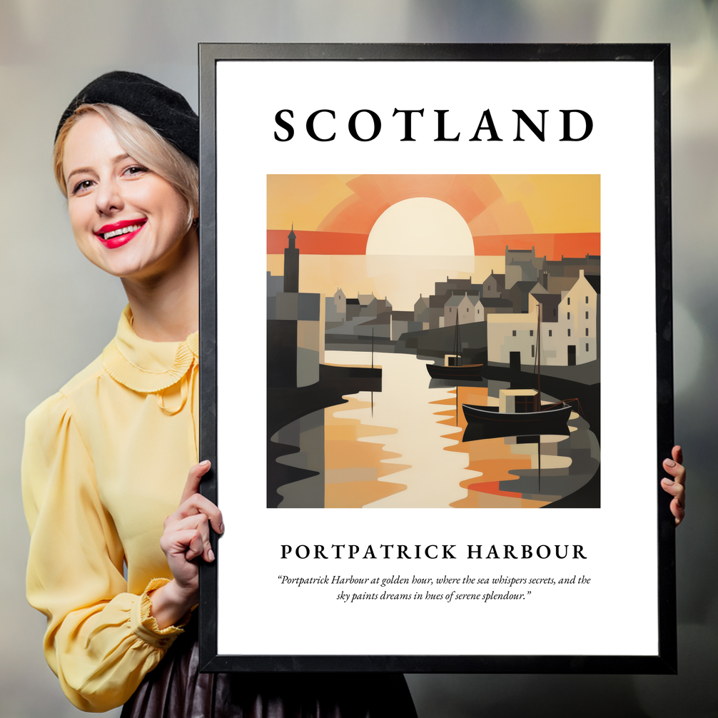 Person holding a poster of Portpatrick Harbour