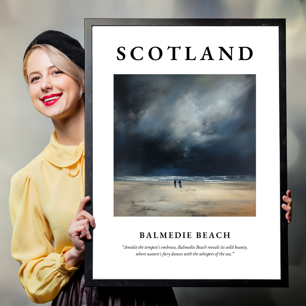 Person holding a poster of Balmedie Beach