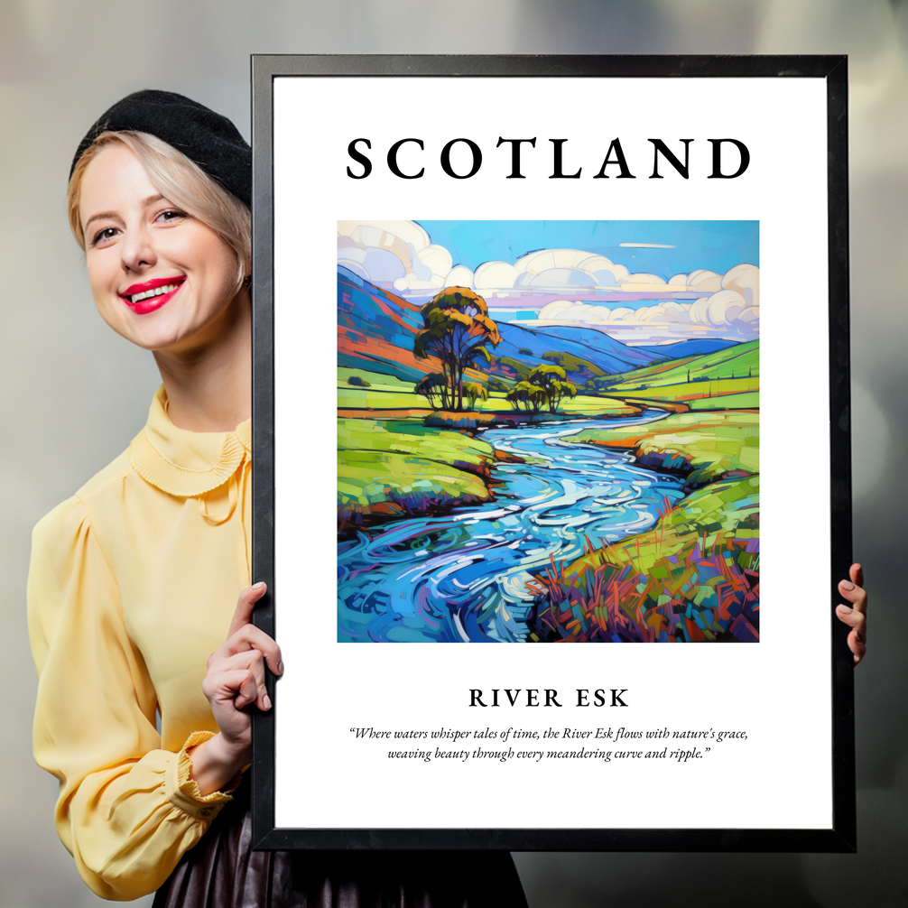 Person holding a poster of River Esk