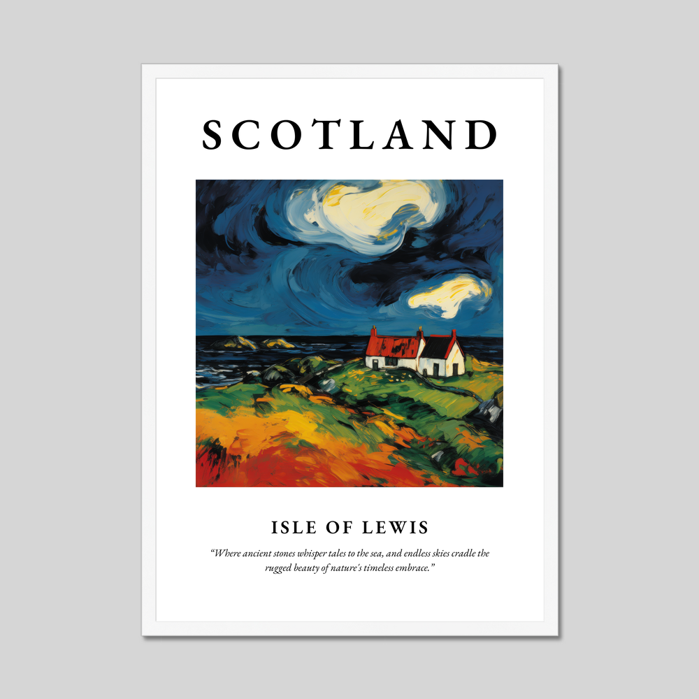 Poster in a white frame with the word Scotland