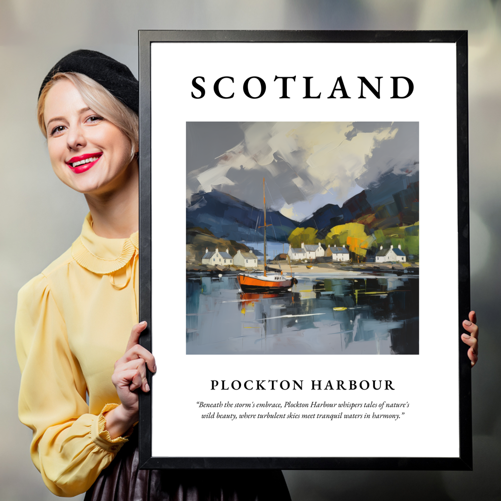 Person holding a poster of Plockton Harbour