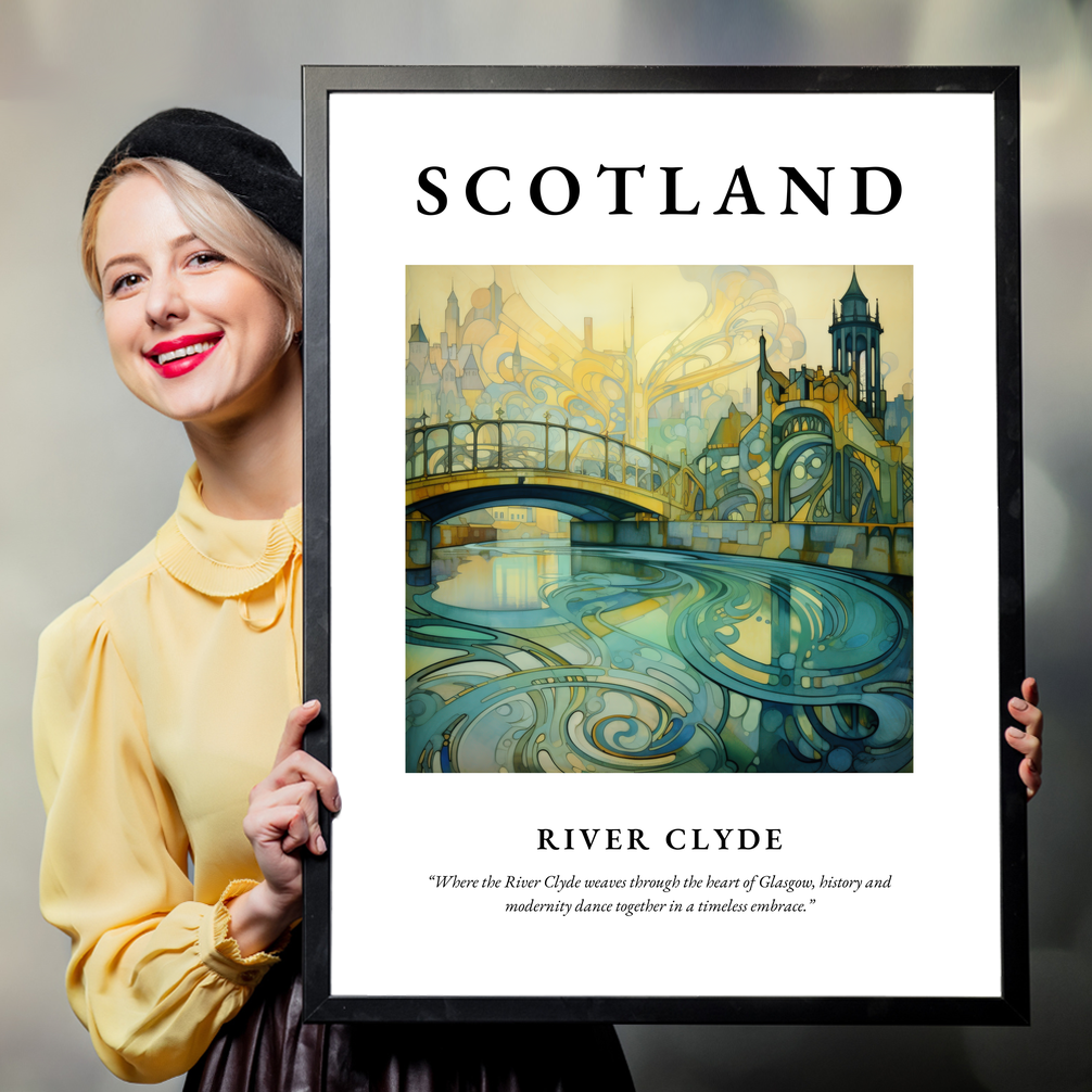 Person holding a poster of River Clyde