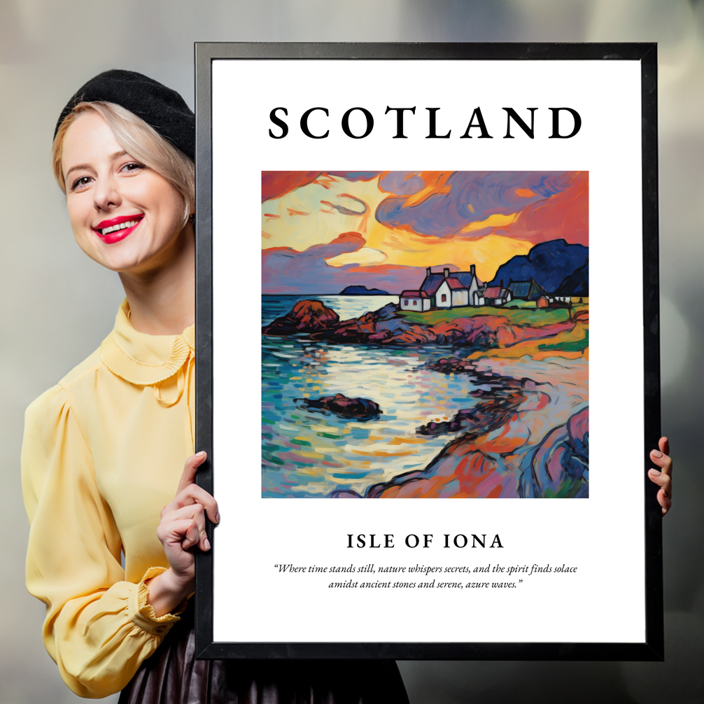 Person holding a poster of Isle of Iona