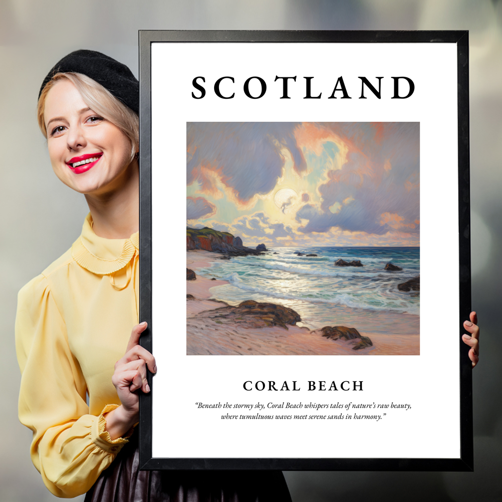 Person holding a poster of Coral Beach