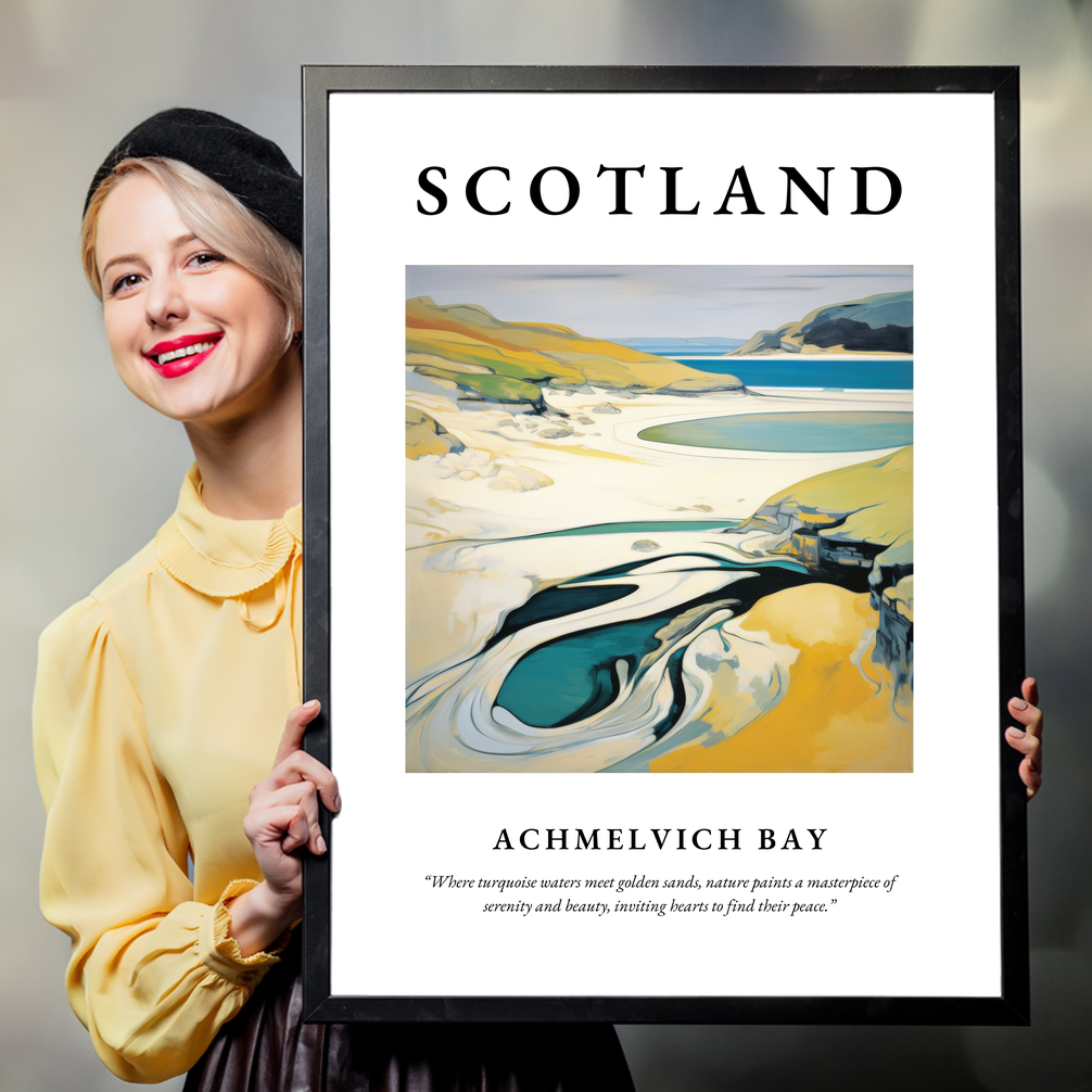 Person holding a poster of Achmelvich Bay