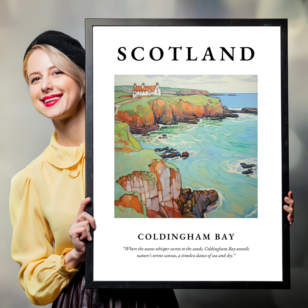 Person holding a poster of Coldingham Bay