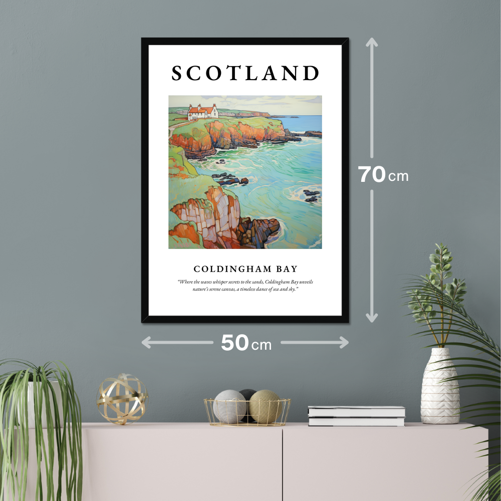 Poster of Coldingham Bay hanging on a wall