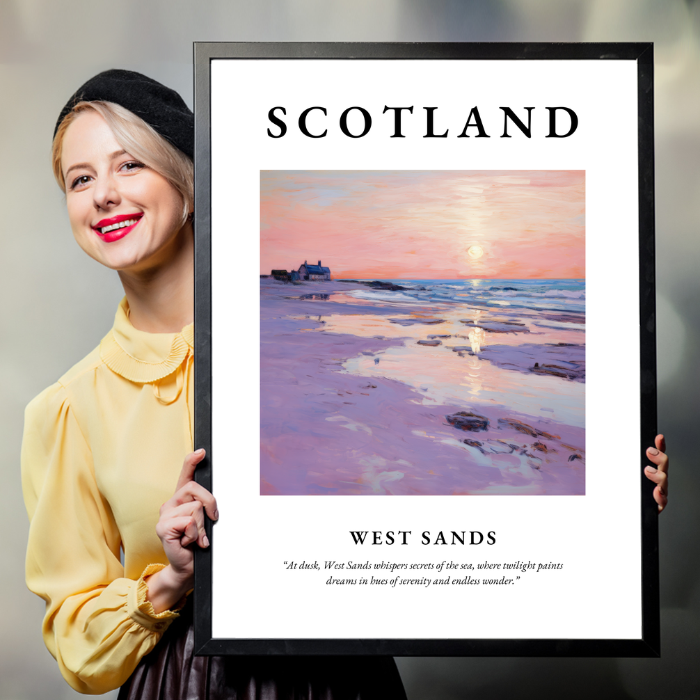 Person holding a poster of West Sands