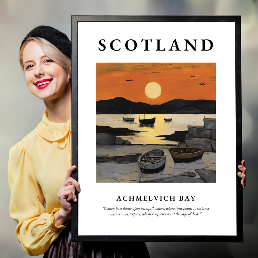 Person holding a poster of Achmelvich Bay