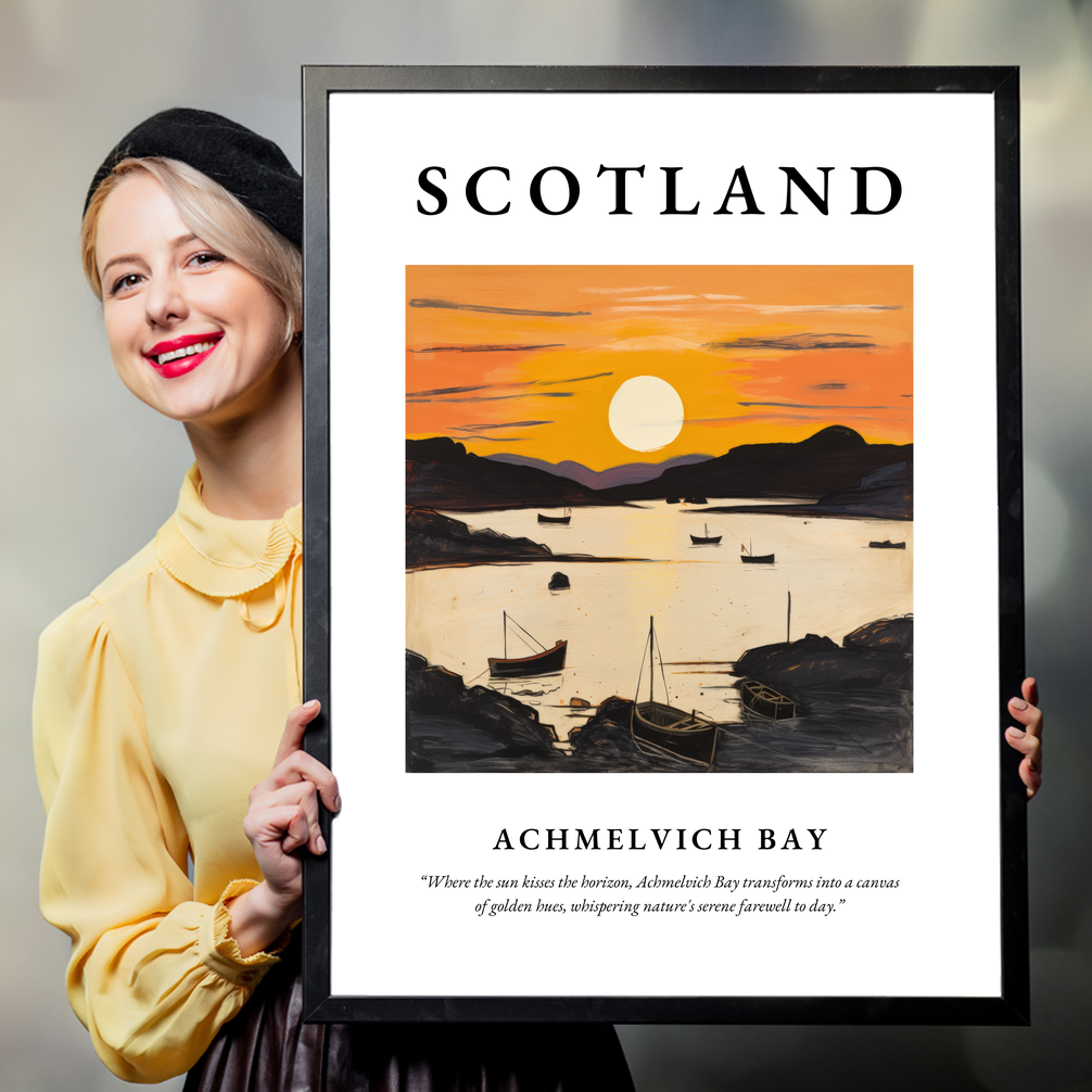 Person holding a poster of Achmelvich Bay