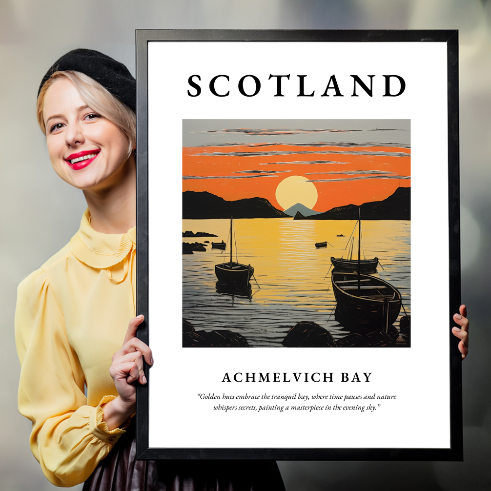 Person holding a poster of Achmelvich Bay