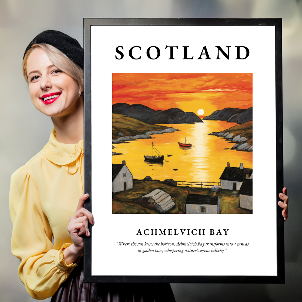 Person holding a poster of Achmelvich Bay